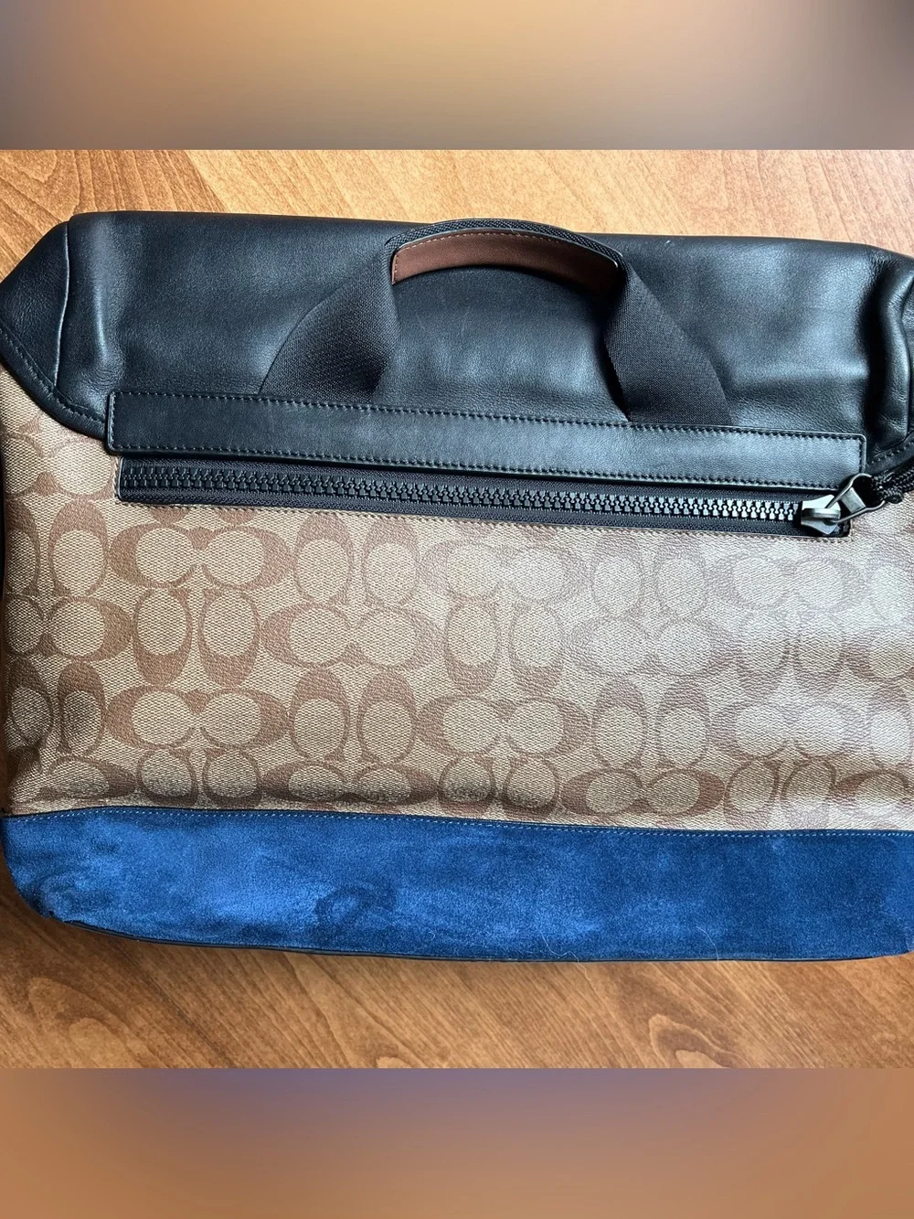 COACH Track Messenger bag in Tan Blue Colorblock Signature Canvas